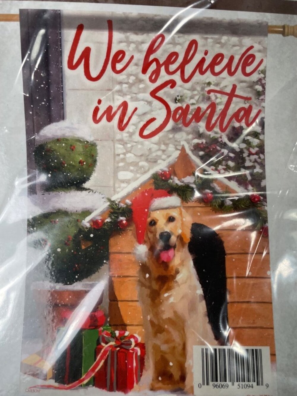 We Believe in Santa Claus Christmas Dog Large House Flag 28x40 Winter Decor New